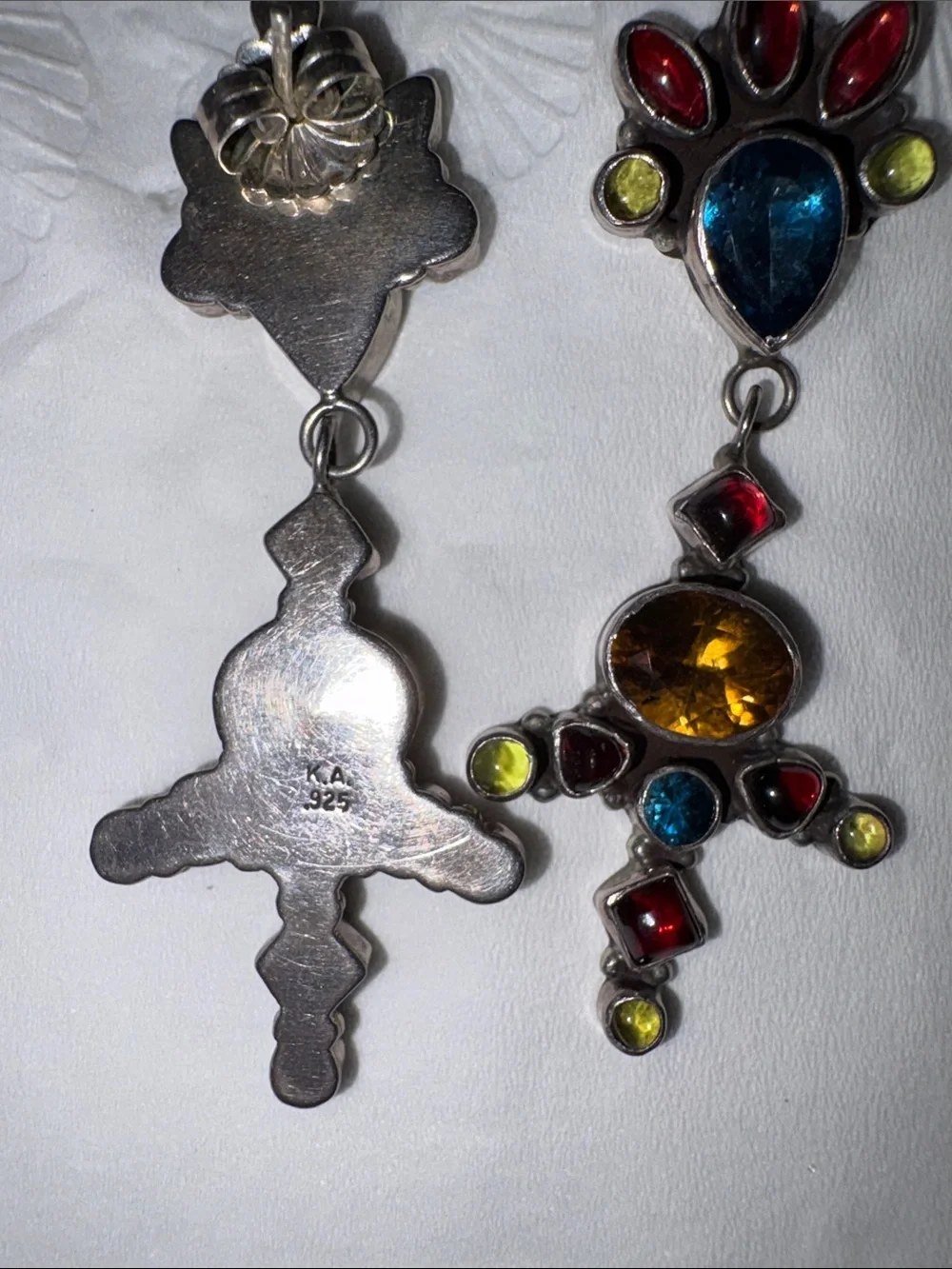 Multicolor 925 sterling Gemstone Drop Earrings - Vibrant Red, Blue & Yellow
